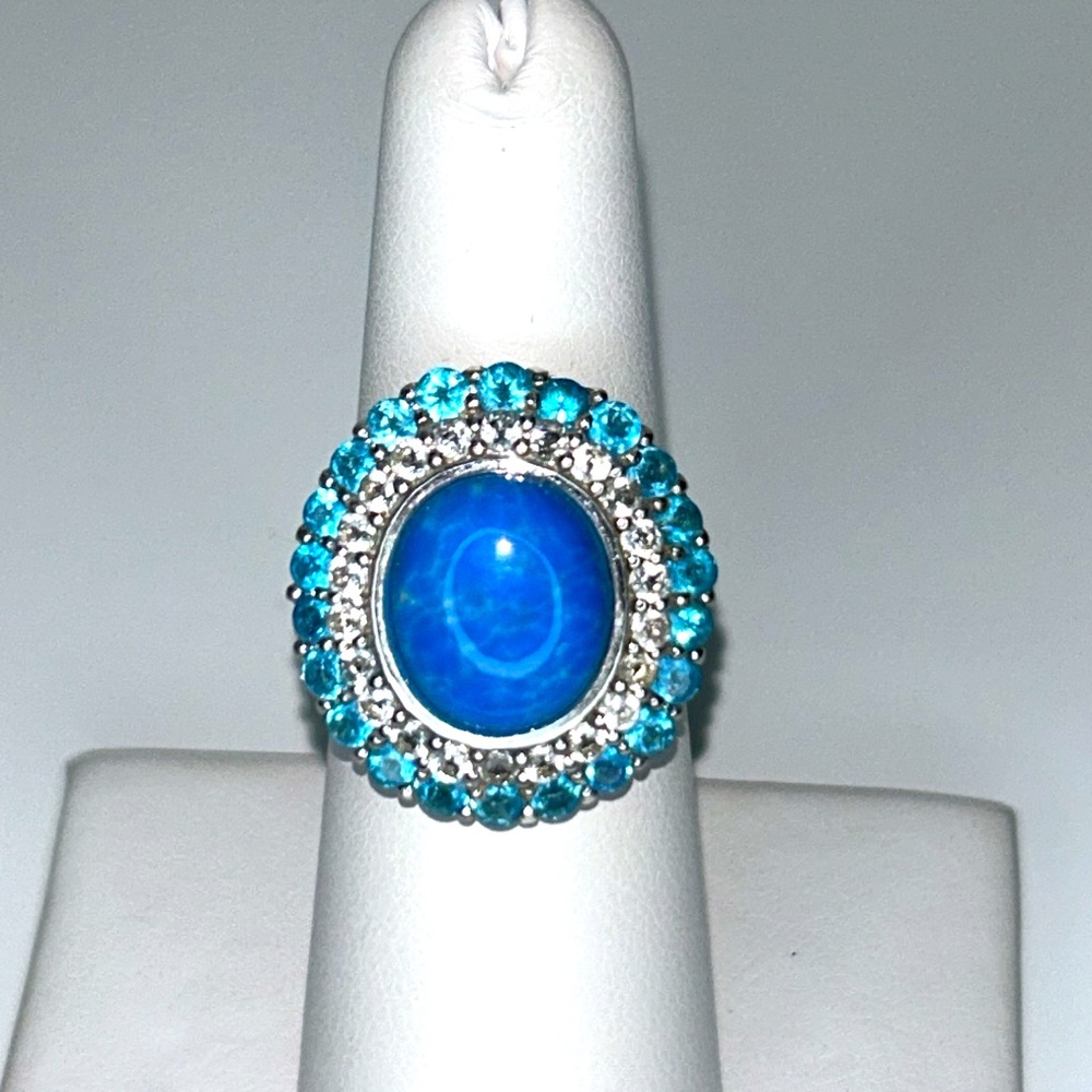 Sterling Silver Apatite Ceruleite White Topaz Ring by Designer The Gem Insider